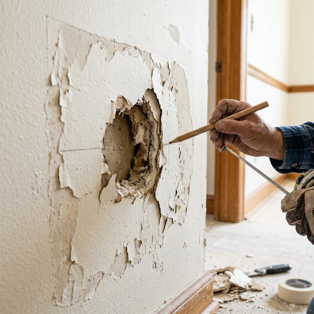 Damaged drywall needing repair